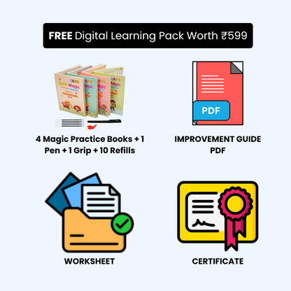 Sank Magic Practice Copybook Set of 4 + FREE 3 Learning Bonuses (Guide + Worksheets + Certificate)